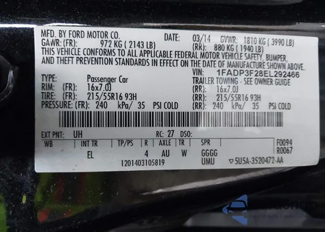 2014 Ford Focus Se из США, поврежденный, VIN 1FADP3F28EL292466